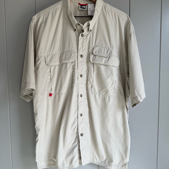 The North Face Mens Tan Button Front Vented Short Sleeve Hiking Fishing Shirt L - Picture 1 of 12